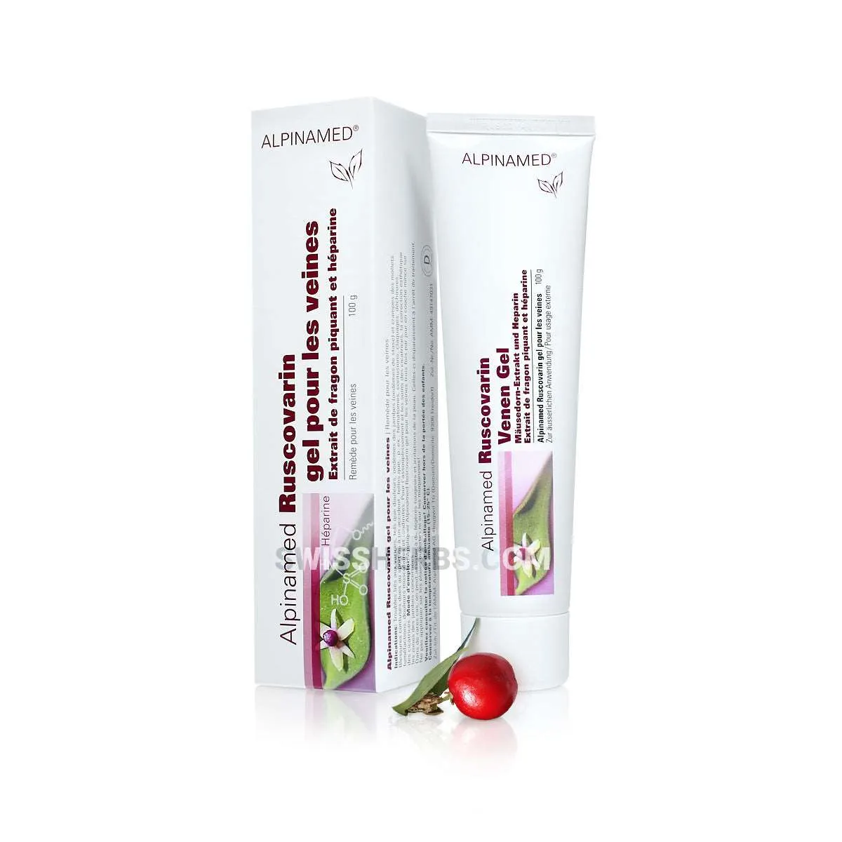 Alpinamed, Ruscovarin vein gel with butcher's broom extract and heparin, against varicose veins, accidental injuries, scar care  100 g.
