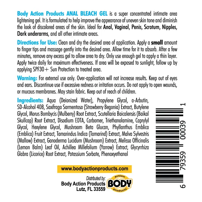 Body Action Anal Bleach Gel 1 Oz Bottle Counter Display 6pcs
