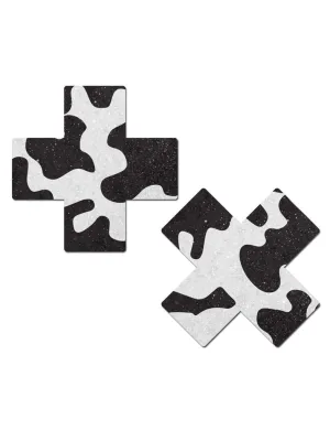 CROSS NIPPLE PASTIES - GLITTER COW PRINT