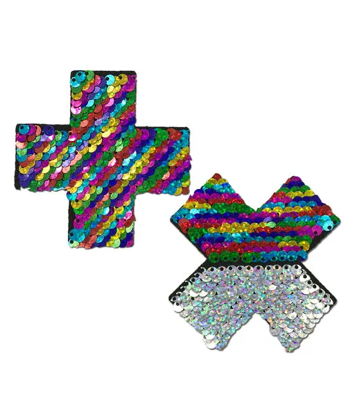 CROSS NIPPLE PASTIES - RAINBOW SEQUIN