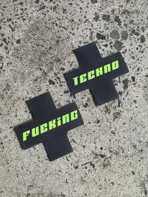 *EXCLUSIVE* CROSS NIPPLE PASTIES - F*CKING TECHNO BLACK/GREEN